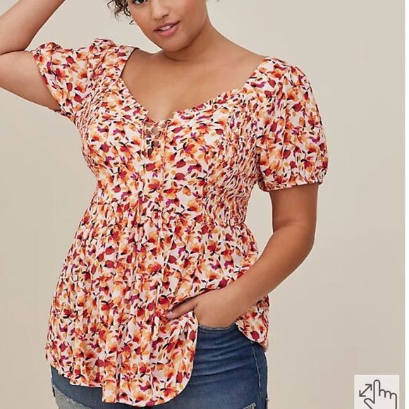 BABYDOLL CRINKLE GAUZE SMOCKED BACK PUFF SLEEVE TOP - Picture 2 of 6